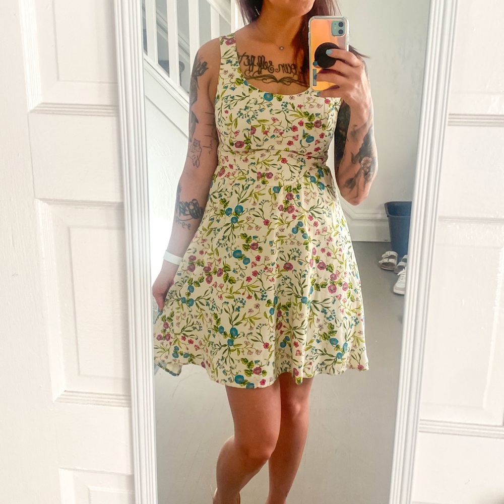 Sincerely Jules Cream Dress with Pink & Teal Floral Print